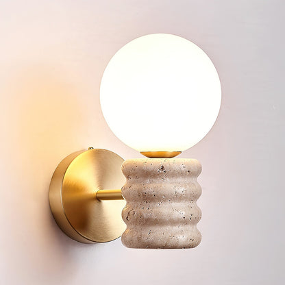 Romus Wall Lamp ∅ 3.9’’ x H 10.6’’ / Gold & Yellow Travertine Wall lamp