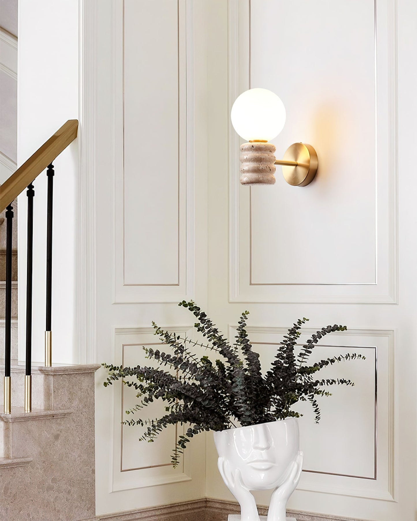 Romus Wall Lamp ∅ 3.9’’ x H 10.6’’ / Gold & Yellow Travertine Wall lamp