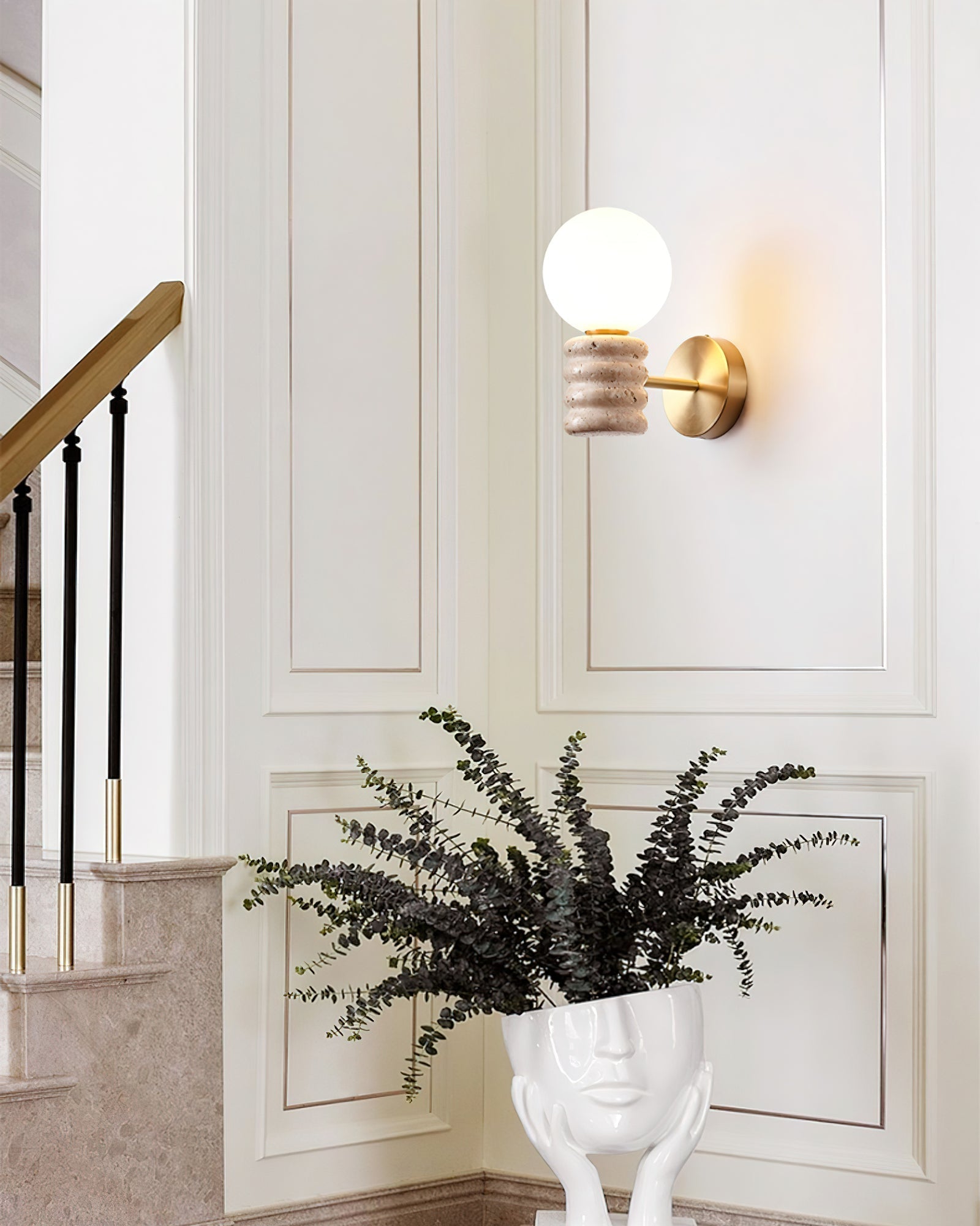 Romus Wall Lamp ∅ 3.9’’ x H 10.6’’ / Gold & Yellow Travertine Wall lamp