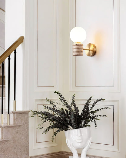Romus Wall Lamp ∅ 3.9’’ x H 10.6’’ / Gold & Yellow Travertine Wall lamp
