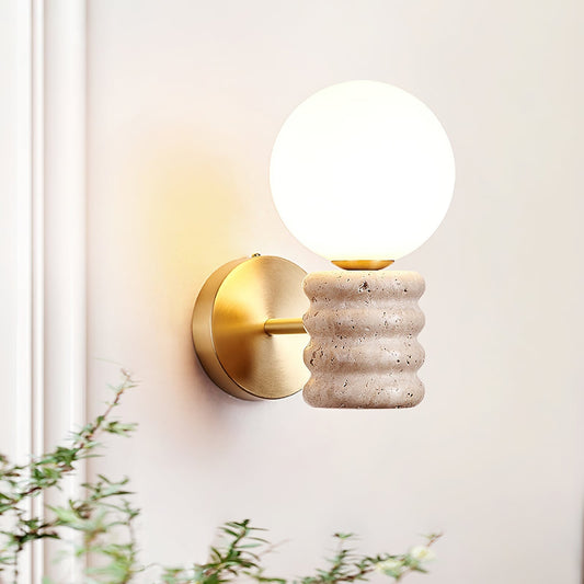 Romus Wall Lamp ∅ 3.9’’ x H 10.6’’ / Gold & Yellow Travertine Wall lamp