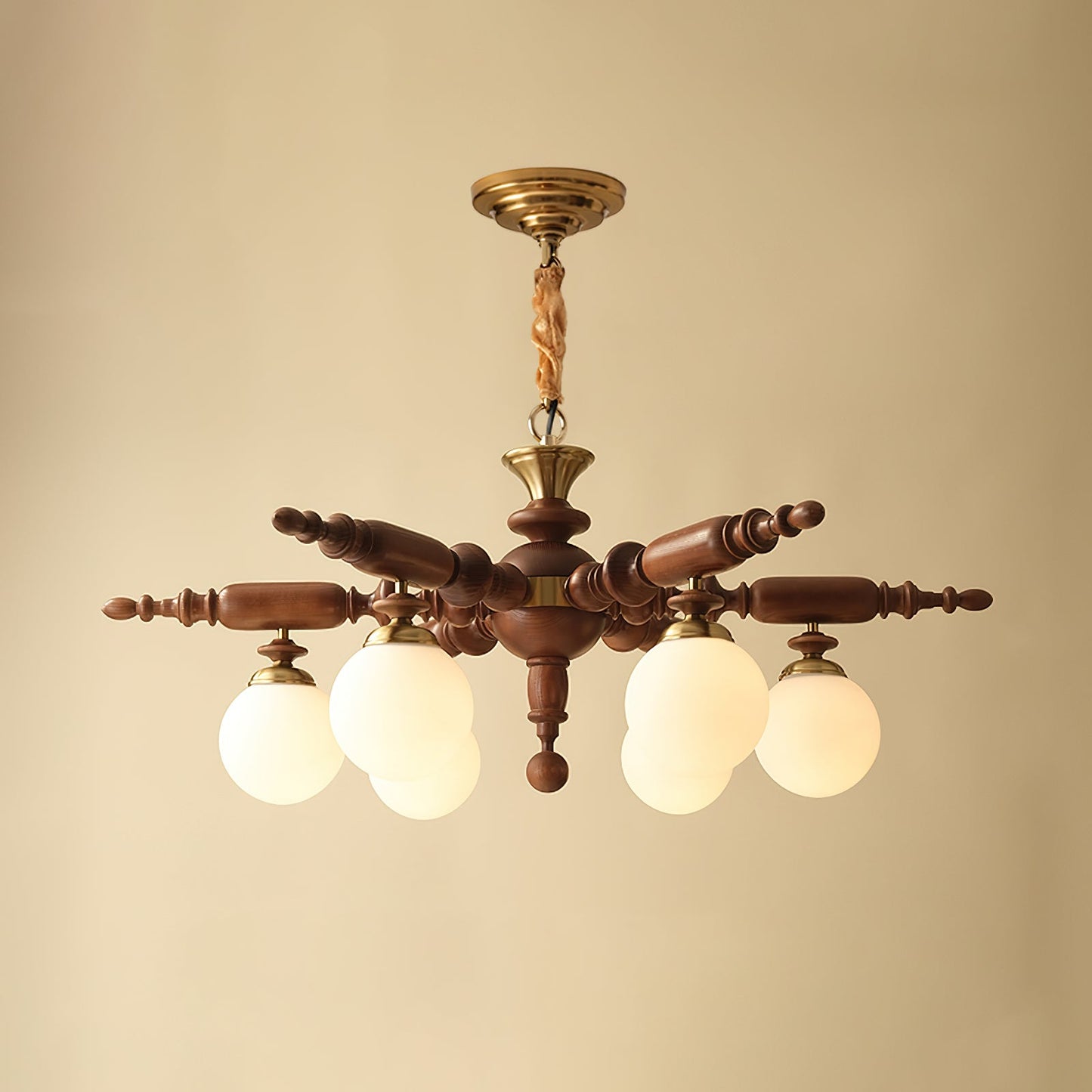 Rotating Stick Chandelier 6 Heads ∅ 40.2″ x H 13.4″ / Dia 102cm x H 34cm / Walnut color & Gold Chandelier