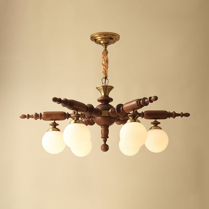 Rotating Stick Chandelier 6 Heads ∅ 40.2″ x H 13.4″ / Dia 102cm x H 34cm / Walnut color & Gold Chandelier