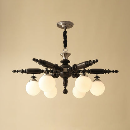 Rotating Stick Chandelier 6 Heads ∅ 40.2″ x H 13.4″ / Dia 102cm x H 34cm / Black & Chrome Chandelier