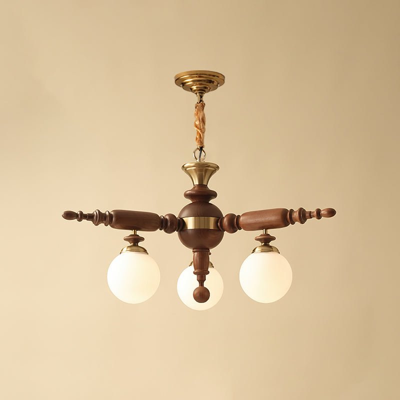 Rotating Stick Chandelier 3 Heads ∅ 29.1″ x H 13.4″ / Dia 74cm x H 34cm / Walnut color & Gold Chandelier