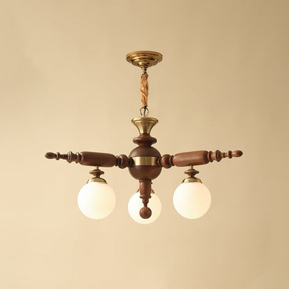Rotating Stick Chandelier 3 Heads ∅ 29.1″ x H 13.4″ / Dia 74cm x H 34cm / Walnut color & Gold Chandelier