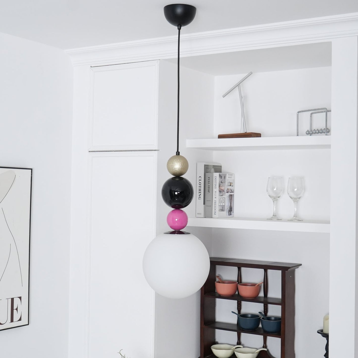 Round Balls Stacking Pendant Lamp ∅ 9.8″ x H 22.8″ / Dia 25cm x H 58cm / Pink & Black Pendant light