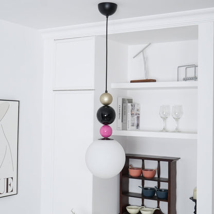Round Balls Stacking Pendant Lamp ∅ 9.8″ x H 22.8″ / Dia 25cm x H 58cm / Pink & Black Pendant light