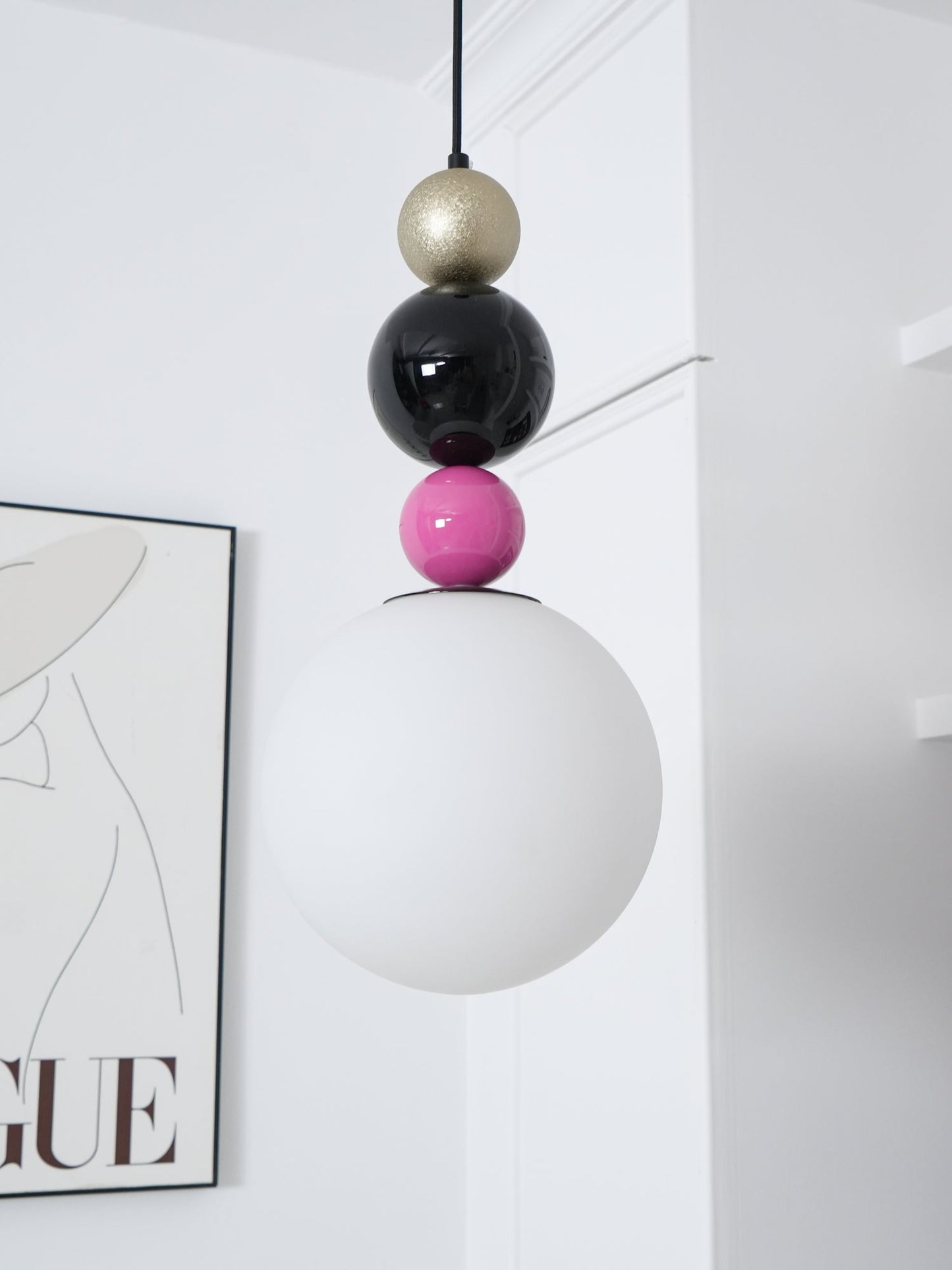 Round Balls Stacking Pendant Lamp ∅ 9.8″ x H 22.8″ / Dia 25cm x H 58cm / Pink & Black Pendant light