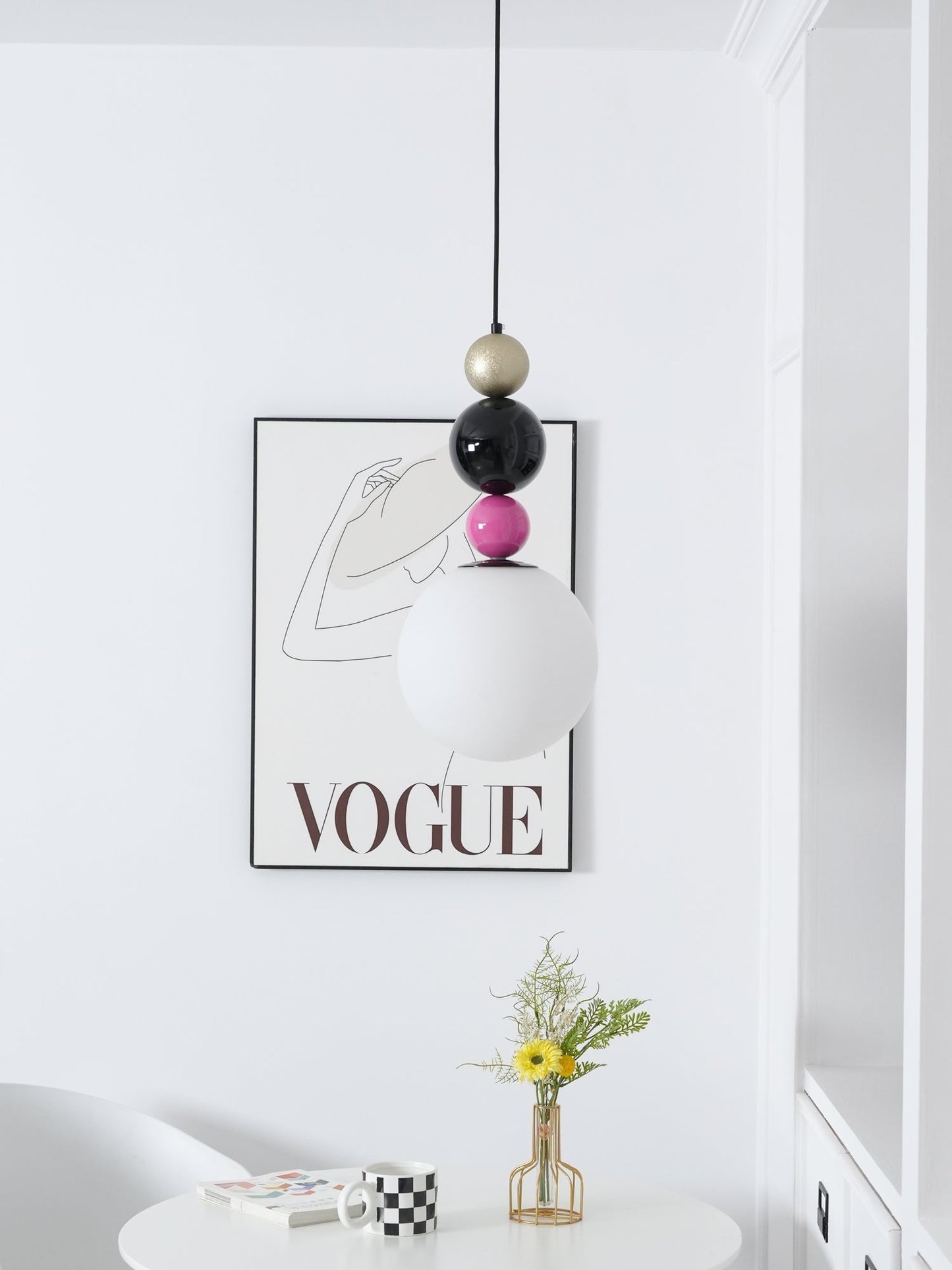 Round Balls Stacking Pendant Lamp ∅ 9.8″ x H 22.8″ / Dia 25cm x H 58cm / Pink & Black Pendant light