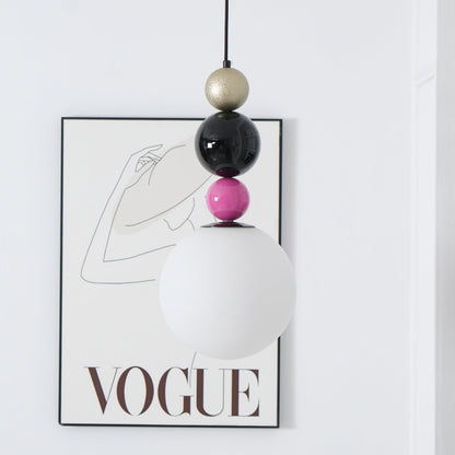 Round Balls Stacking Pendant Lamp ∅ 9.8″ x H 22.8″ / Dia 25cm x H 58cm / Pink & Black Pendant light