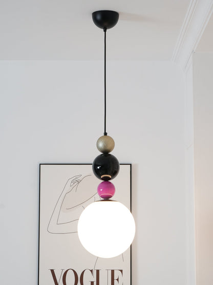 Round Balls Stacking Pendant Lamp ∅ 9.8″ x H 22.8″ / Dia 25cm x H 58cm / Pink & Black Pendant light