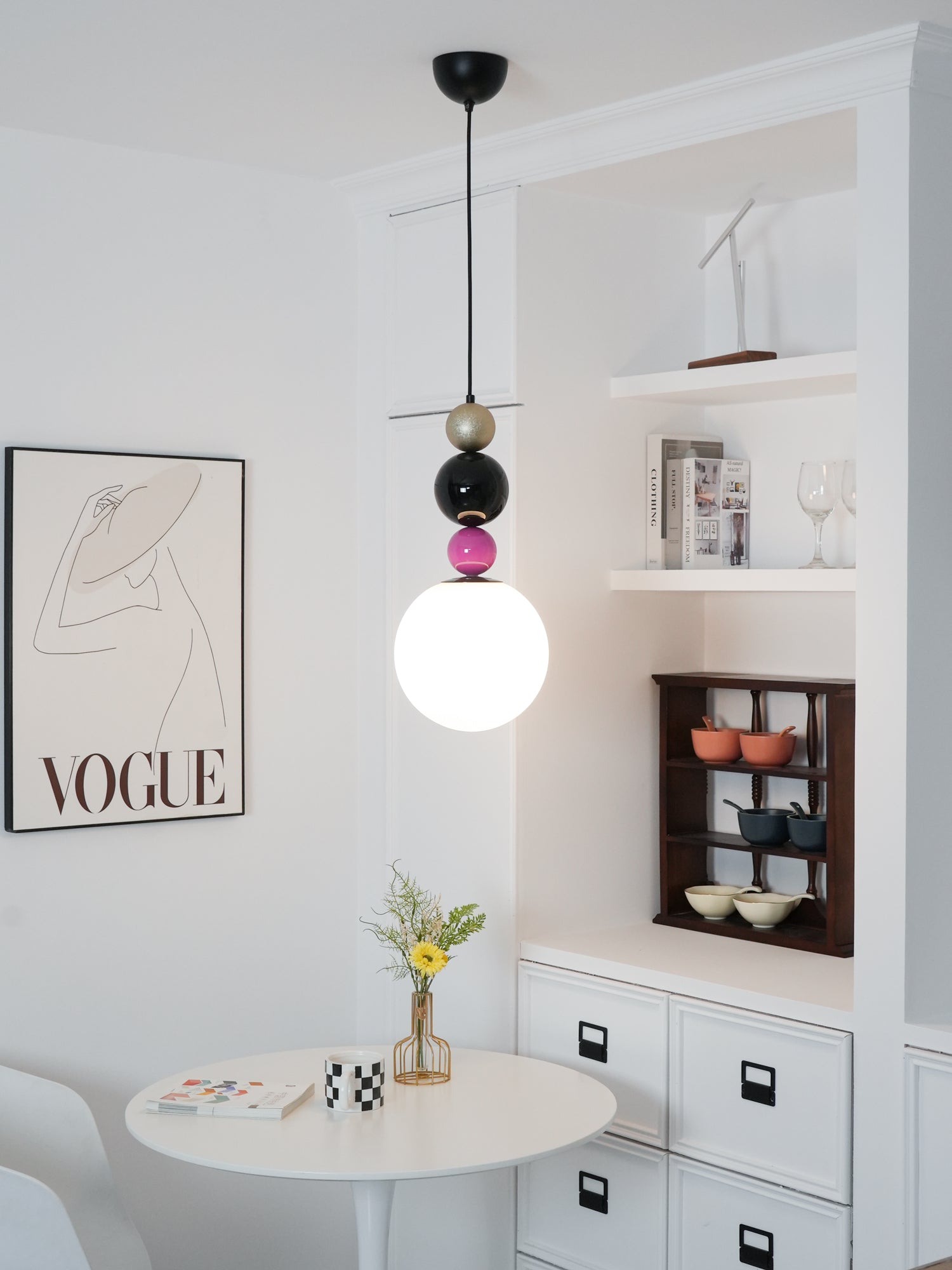 Round Balls Stacking Pendant Lamp ∅ 9.8″ x H 22.8″ / Dia 25cm x H 58cm / Pink & Black Pendant light