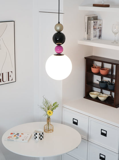 Round Balls Stacking Pendant Lamp ∅ 9.8″ x H 22.8″ / Dia 25cm x H 58cm / Pink & Black Pendant light
