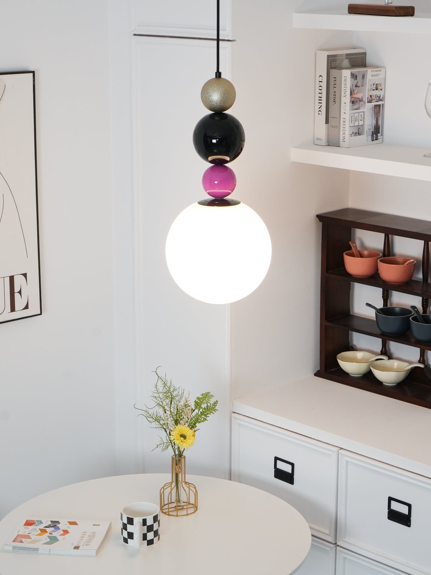 Round Balls Stacking Pendant Lamp ∅ 9.8″ x H 22.8″ / Dia 25cm x H 58cm / Pink & Black Pendant light