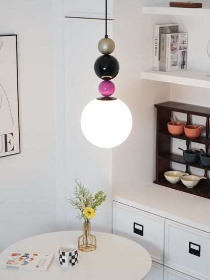 Round Balls Stacking Pendant Lamp ∅ 9.8″ x H 22.8″ / Dia 25cm x H 58cm / Pink & Black Pendant light