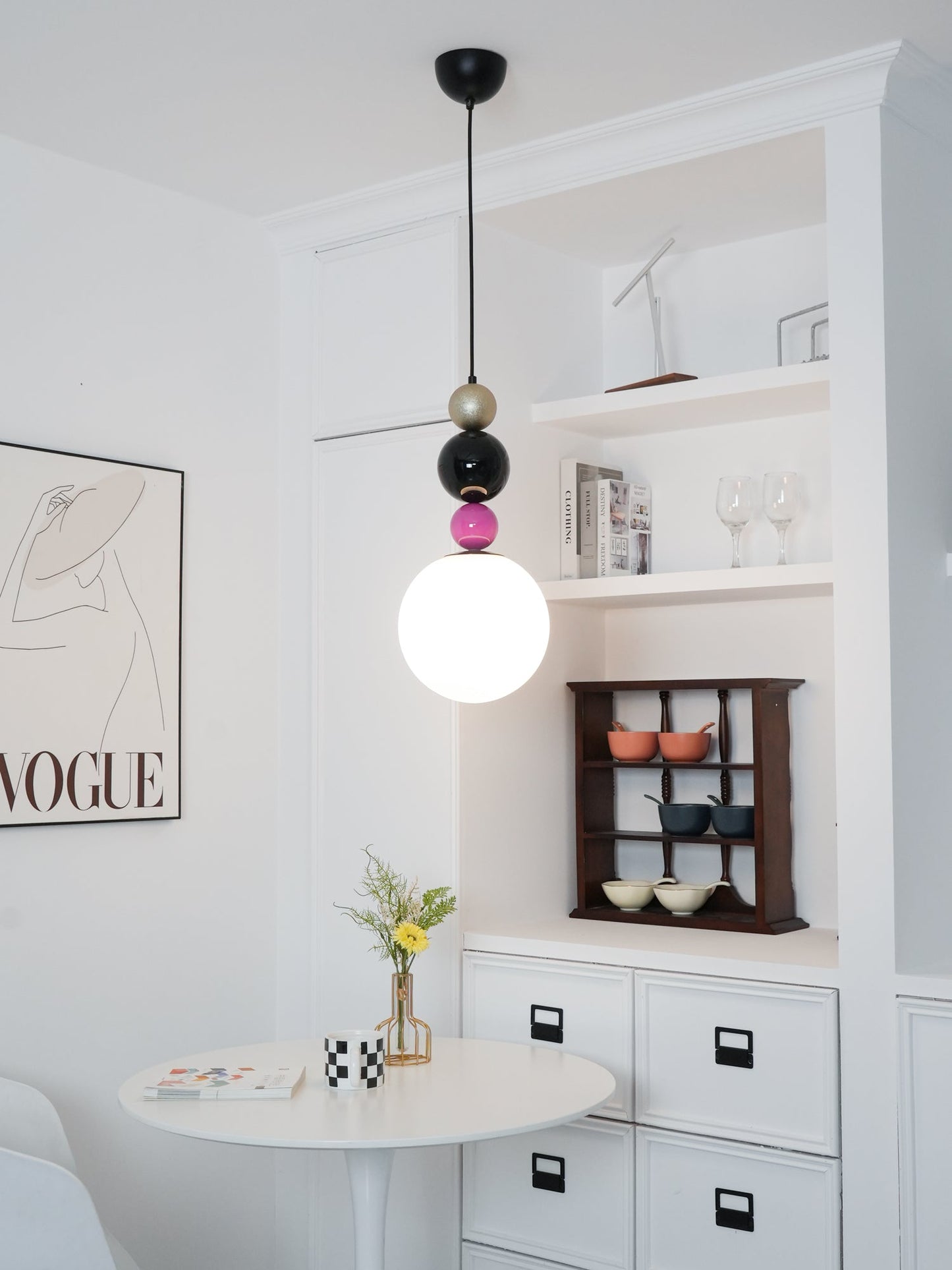 Round Balls Stacking Pendant Lamp ∅ 9.8″ x H 22.8″ / Dia 25cm x H 58cm / Pink & Black Pendant light