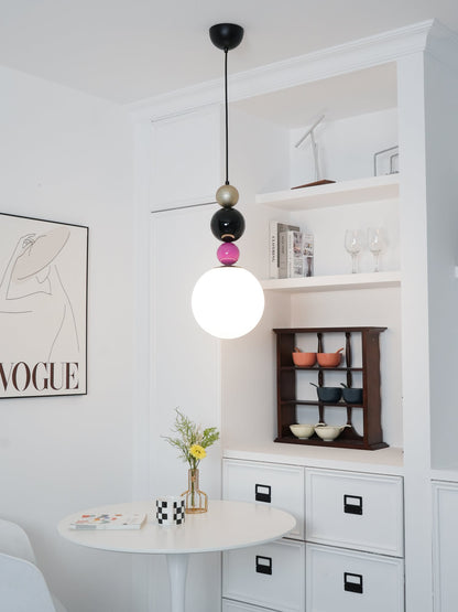 Round Balls Stacking Pendant Lamp ∅ 9.8″ x H 22.8″ / Dia 25cm x H 58cm / Pink & Black Pendant light