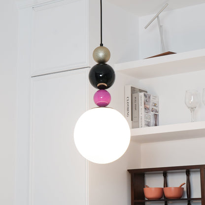 Round Balls Stacking Pendant Lamp ∅ 9.8″ x H 22.8″ / Dia 25cm x H 58cm / Pink & Black Pendant light