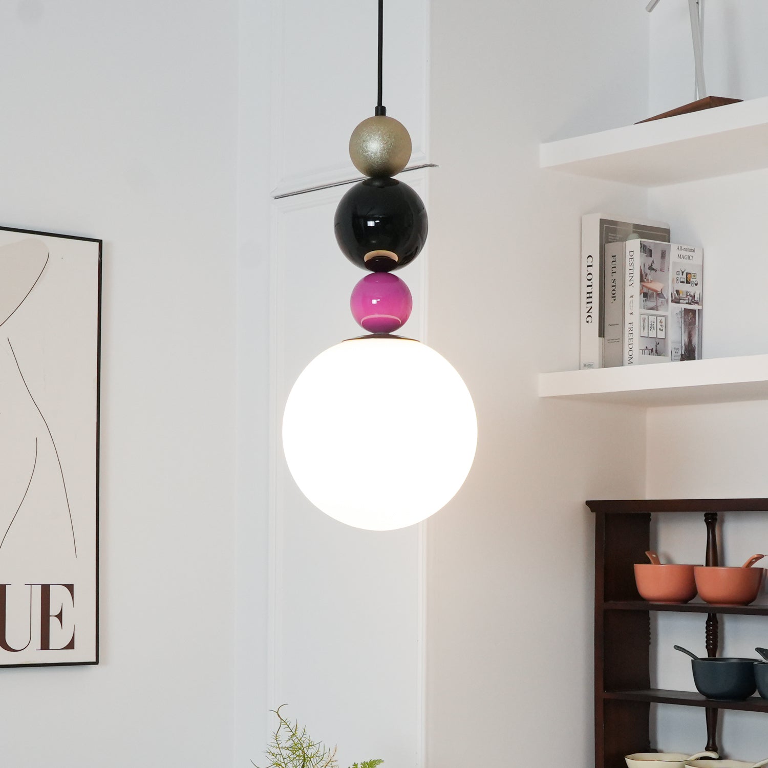 Round Balls Stacking Pendant Lamp ∅ 9.8″ x H 22.8″ / Dia 25cm x H 58cm / Pink & Black Pendant light