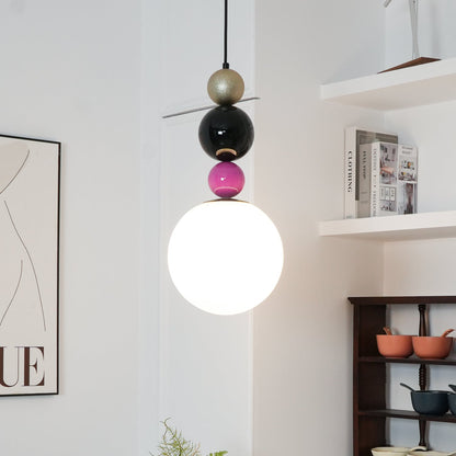 Round Balls Stacking Pendant Lamp ∅ 9.8″ x H 22.8″ / Dia 25cm x H 58cm / Pink & Black Pendant light