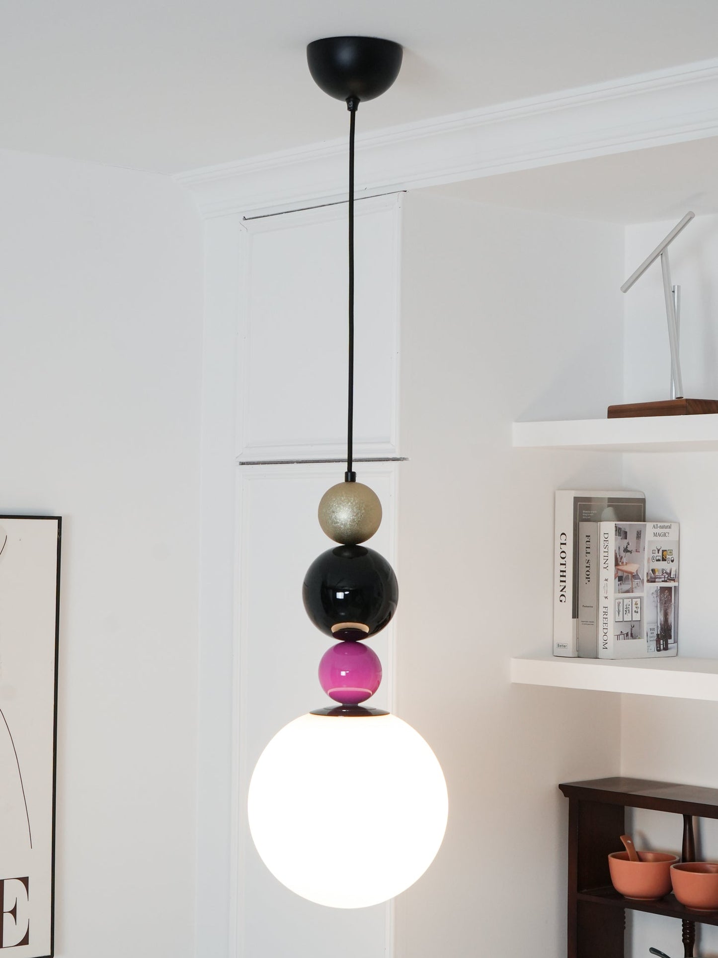 Round Balls Stacking Pendant Lamp ∅ 9.8″ x H 22.8″ / Dia 25cm x H 58cm / Pink & Black Pendant light