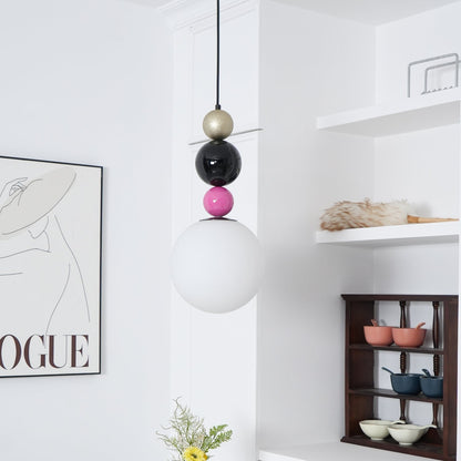 Round Balls Stacking Pendant Lamp ∅ 9.8″ x H 22.8″ / Dia 25cm x H 58cm / Pink & Black Pendant light