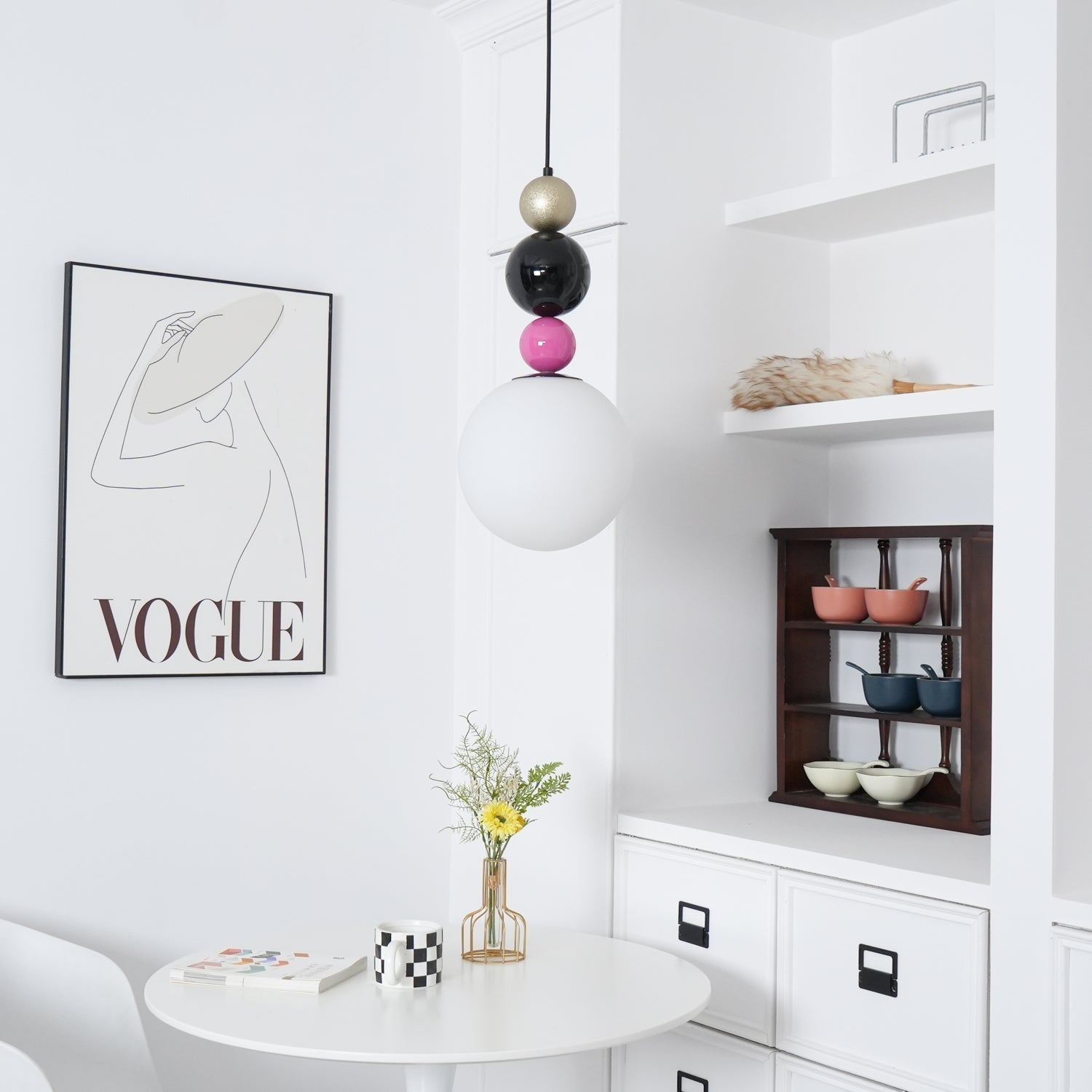Round Balls Stacking Pendant Lamp ∅ 9.8″ x H 22.8″ / Dia 25cm x H 58cm / Pink & Black Pendant light