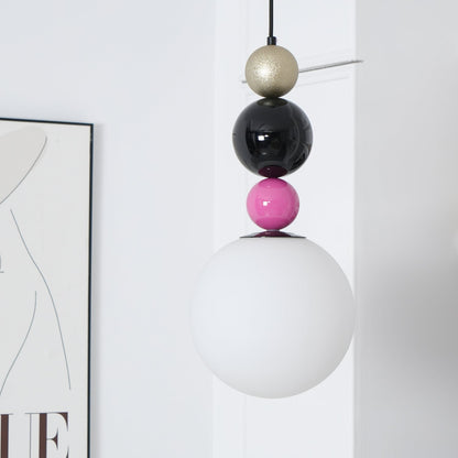 Round Balls Stacking Pendant Lamp ∅ 9.8″ x H 22.8″ / Dia 25cm x H 58cm / Pink & Black Pendant light