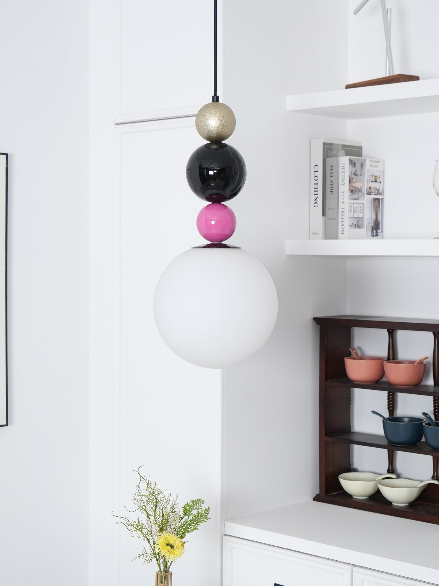 Round Balls Stacking Pendant Lamp ∅ 9.8″ x H 22.8″ / Dia 25cm x H 58cm / Pink & Black Pendant light