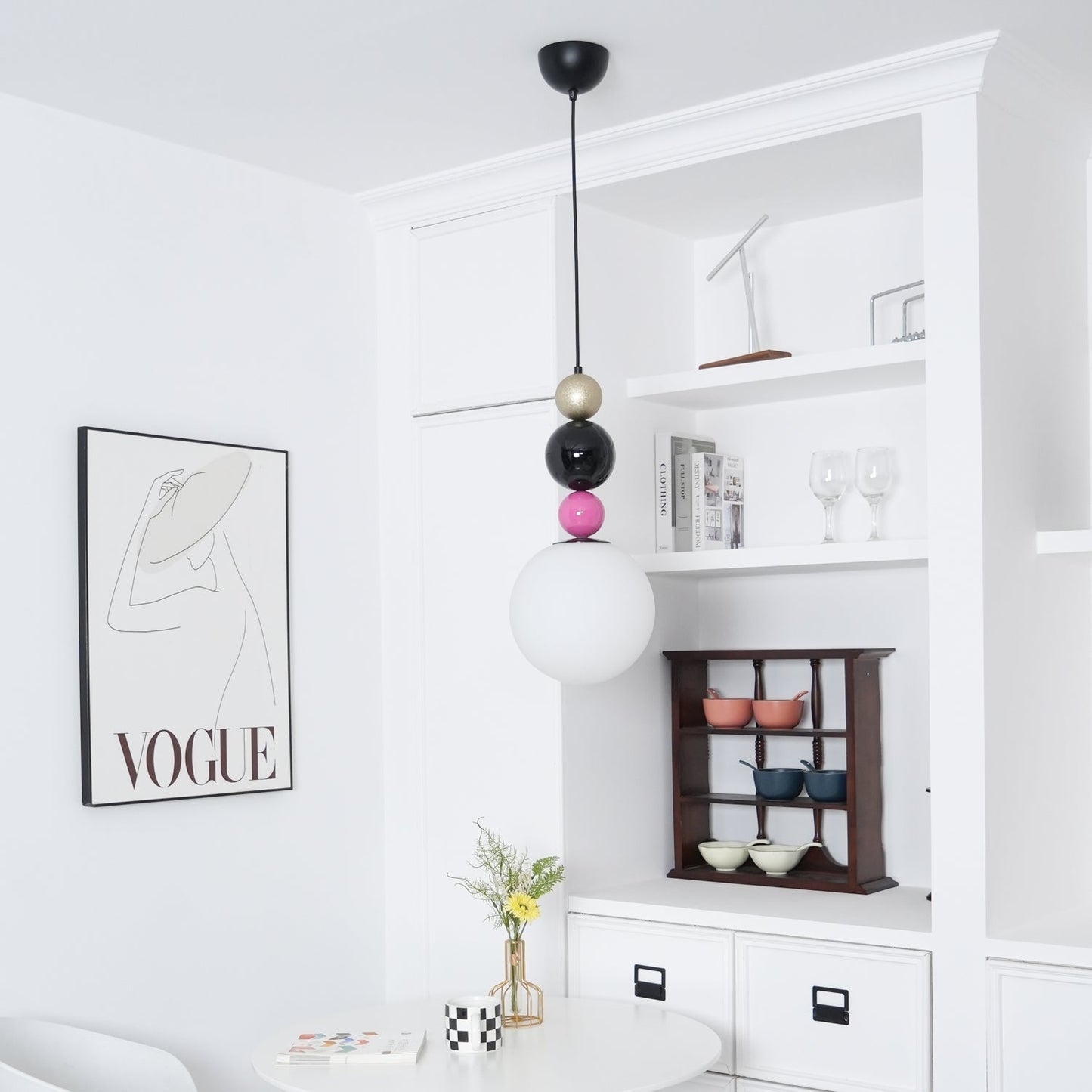Round Balls Stacking Pendant Lamp ∅ 9.8″ x H 22.8″ / Dia 25cm x H 58cm / Pink & Black Pendant light