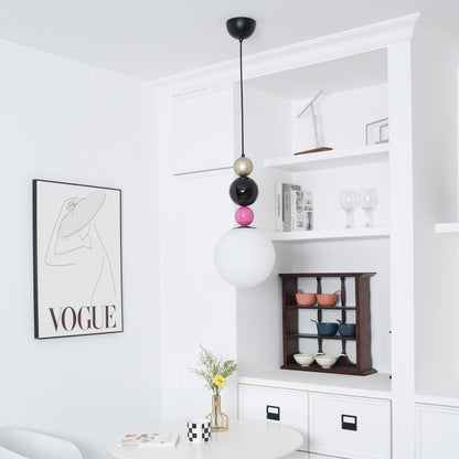 Round Balls Stacking Pendant Lamp ∅ 9.8″ x H 22.8″ / Dia 25cm x H 58cm / Pink & Black Pendant light