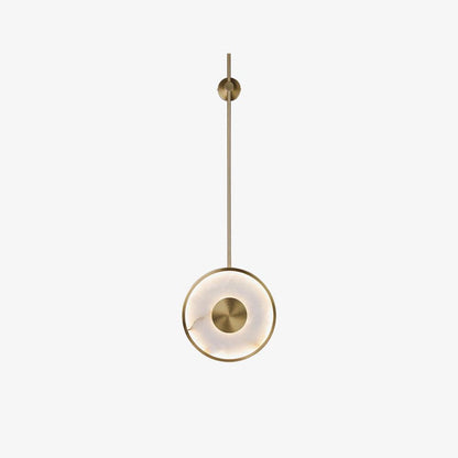 Round Alabaster Wall Lamp ∅ 9.8″ x H 51.1″ / Dia 25cm x H 130cm / Brass & White / Warm Light Wall lamp