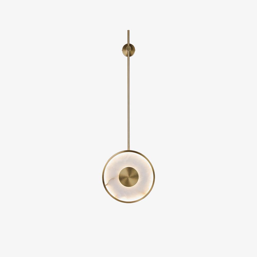 Round Marble Wall Lamp ∅ 9.8″ x H 51.1″ / Dia 25cm x H 130cm / Brass & White / Warm Light Wall lamp