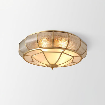 Round Textured Glass Ceiling Light ∅ 17.7″ x H 7.9″ / Brass Ceiling lamp