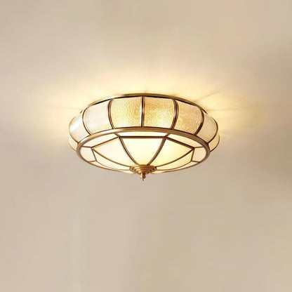 Round Textured Glass Ceiling Light ∅ 13.8″ x H 6.7″ / Brass Ceiling lamp