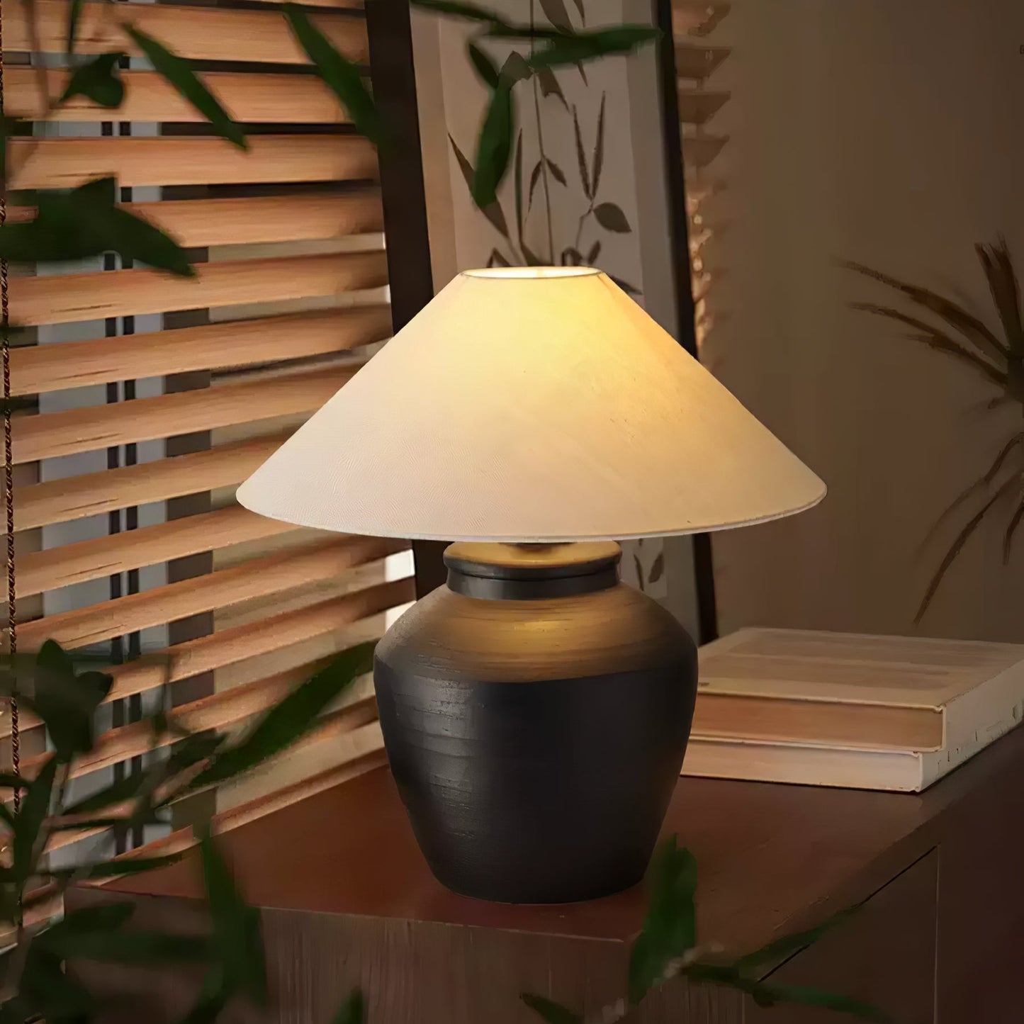 Rustic Black Ceramic Table Lamp