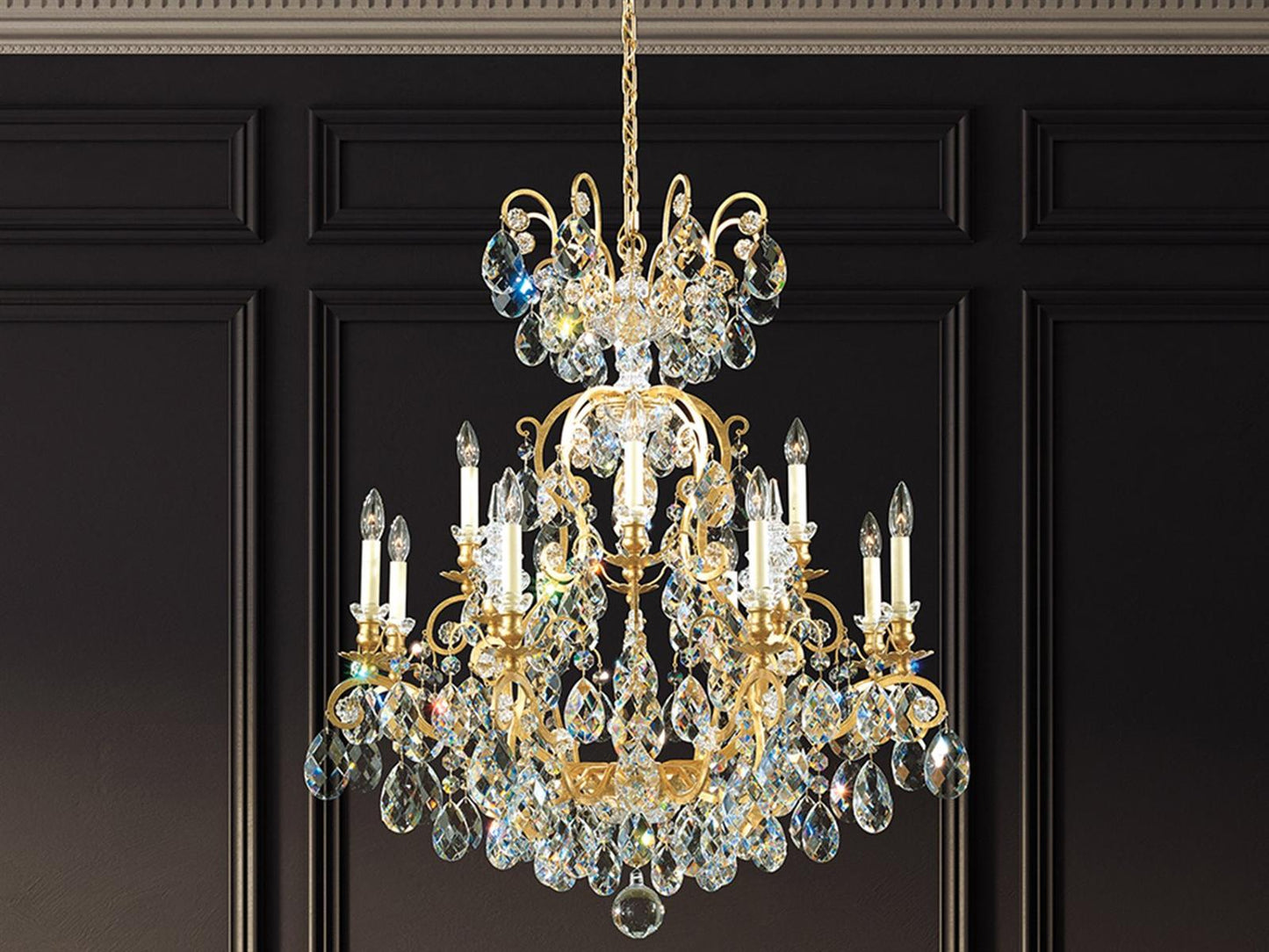 Schonbek Renaissance 13-Light Gold Crystal Candelabra Chandelier