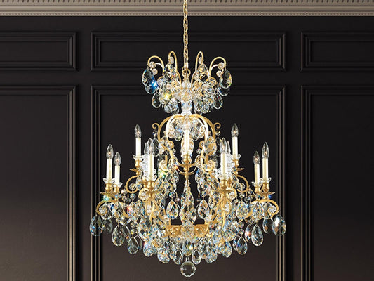 Schonbek Renaissance 13-Light Gold Crystal Candelabra Chandelier