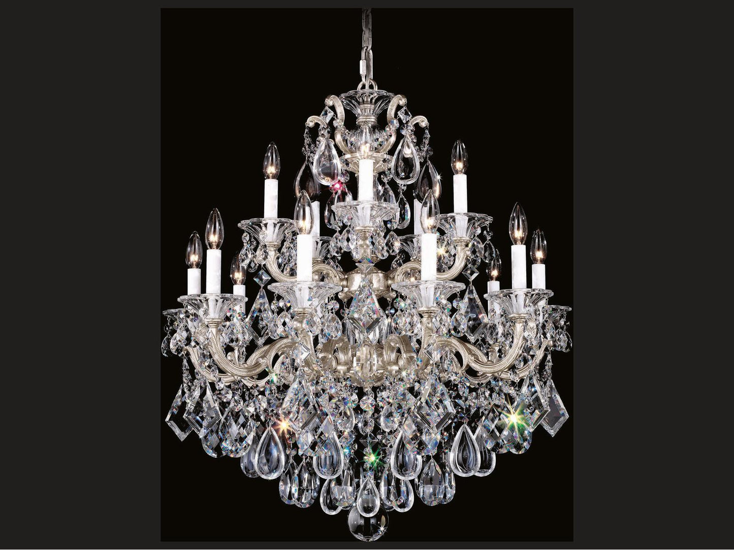 Schonbek La Scala 15-Light Crystal Candelabra Chandelier in Antique Silver