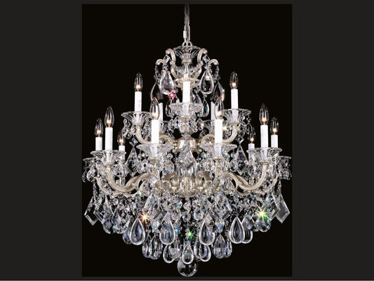 Schonbek La Scala 15-Light Crystal Candelabra Chandelier in Antique Silver