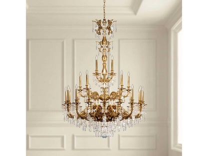 Schonbek 28-Light Milano Chandelier in Florentine Bronze with Heritage Crystal