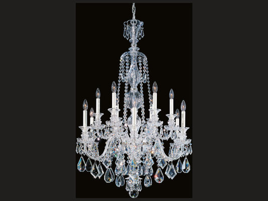 Schonbek Hamilton 12-Light Silver Candelabra Chandelier with Clear Heritage Crystal