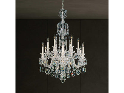 Schonbek Hamilton 12-Light Silver Candelabra Chandelier with Clear Heritage Crystal