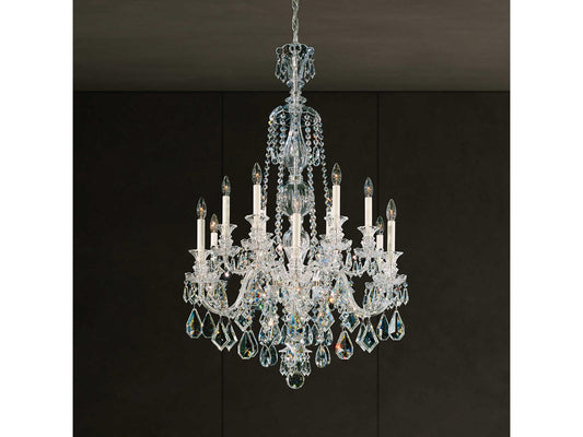 Schonbek Hamilton 12-Light Silver Candelabra Chandelier with Clear Heritage Crystal