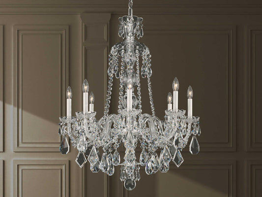 Schonbek Hamilton 8-Light Candelabra Chandelier in Polished Silver with Heritage Crystal