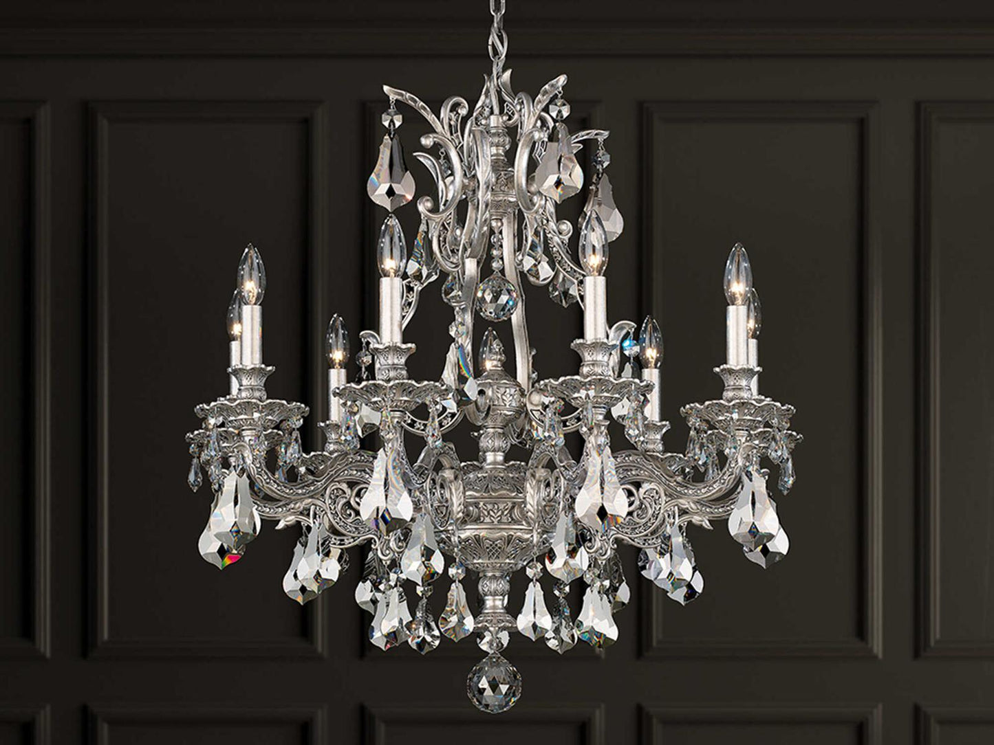 Schonbek 9-Light Sophia Silver Crystal Candelabra Chandelier