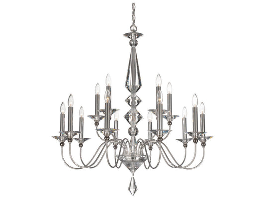 Schonbek Jasmine 15-Light Chandelier with Optic Crystal in Polished Silver