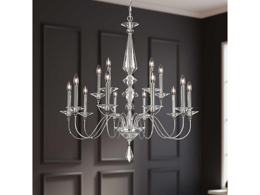 Schonbek Jasmine 15-Light Chandelier with Optic Crystal in Polished Silver