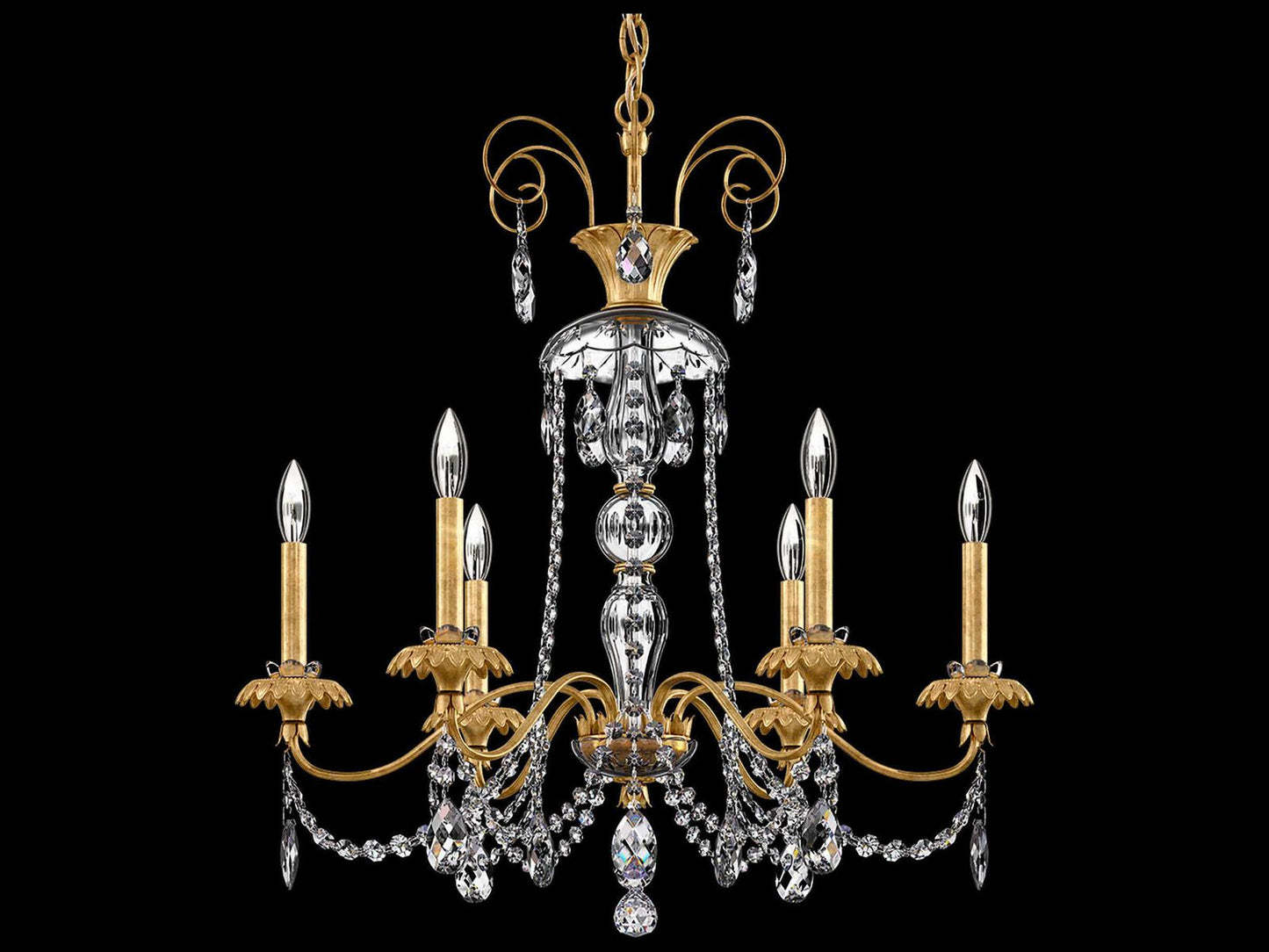 Schonbek Helenia 6-Light Heirloom Gold Crystal Candelabra Chandelier
